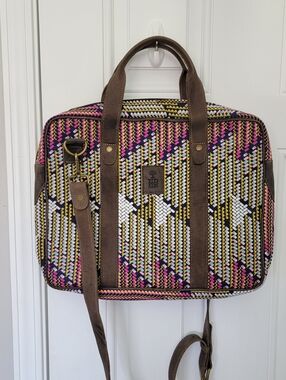 Eden Leather Goods Kilim Wool And Leather Briefcase Laptop Bag Geometric Print